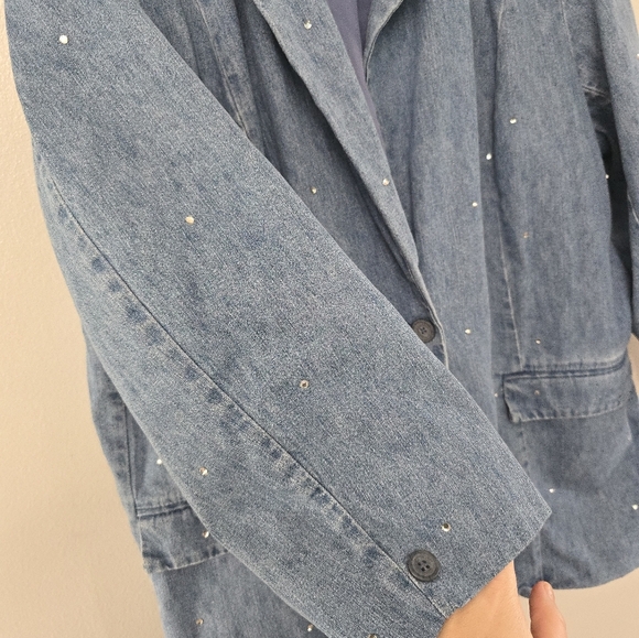 Ladies QUACKER FACTORY 1-button Lined Denim Jacket w/ BLING, Plus 2X Easter - Picture 7 of 14